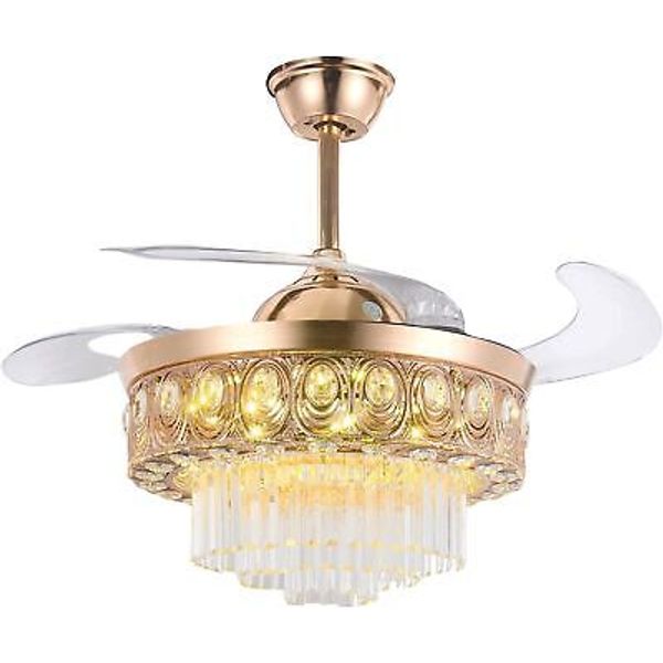 42" Luxury Crystal Chandelier 3-Color 3-Speed Remote Retractable Ceiling Fans