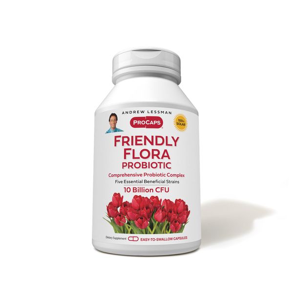 ANDREW LESSMAN Friendly Flora Probiotic 180 Capsules - 10 Billion CFU, Comprehensive Blend of Five Probiotic Strains, Powerful Immune and Digestive Support. Probiotics for Women or Men