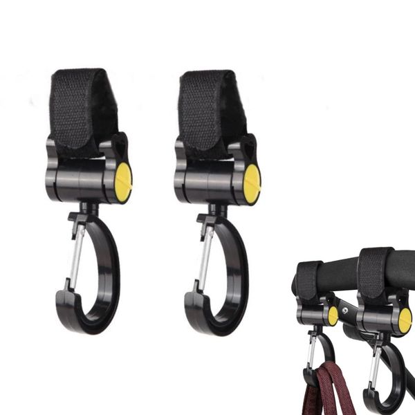 2 Pcs Walker Hook Hanging Multipurpose 360° Rotation Stroller Clip Diaper Bag Hanger for Walker Rollator Crutches Wheelchair Shopping Cart Car Back Seat Purses Bike Wheelchair Pushchair (Closing)