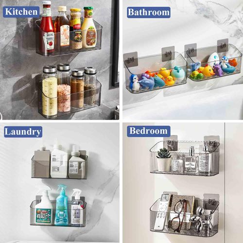 Eunion Bath Toy Storage Organizer, Bathtub Toy Storage Holder, Large Capacity Wall Mounted Shower Caddy Shower Organizer, No Drill Shelves Basket, Clear Black, 2 Pack