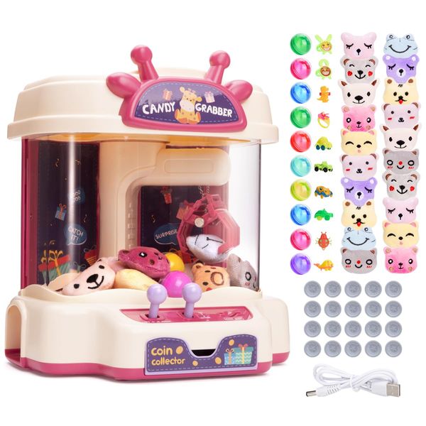 Meland Claw Machine for Kids, Mini Vending Machine with 20 Plush Toys, 10 Capsule Toys for Arcade Gashapon Machine Birthday Gift Toys for Girls Kids