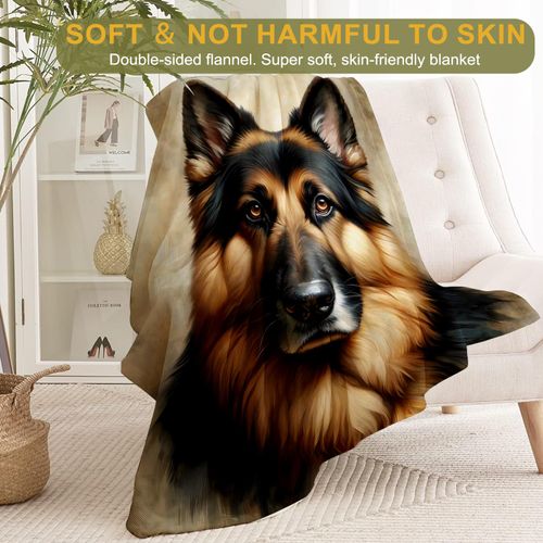 ainori German Shepherd Fleece Blanket - Lightweight Soft Cozy Gifts Throw for Dog Lovers,Kids,Women,Men,Noble Puppy Portrait Neutral Blankets,Home Room Modern Artistic Decor 50x60in