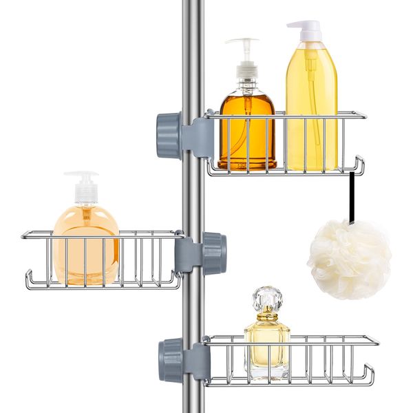 Ainiv Shower Caddy No Drill, 3PCS Shower Shelf Rack, Stainless Steel Rustproof Bathroom Organiser, Shower Shelves Hanging for Shower Riser Rail 18-25mm for Kitchen Toilet Bathroom Home