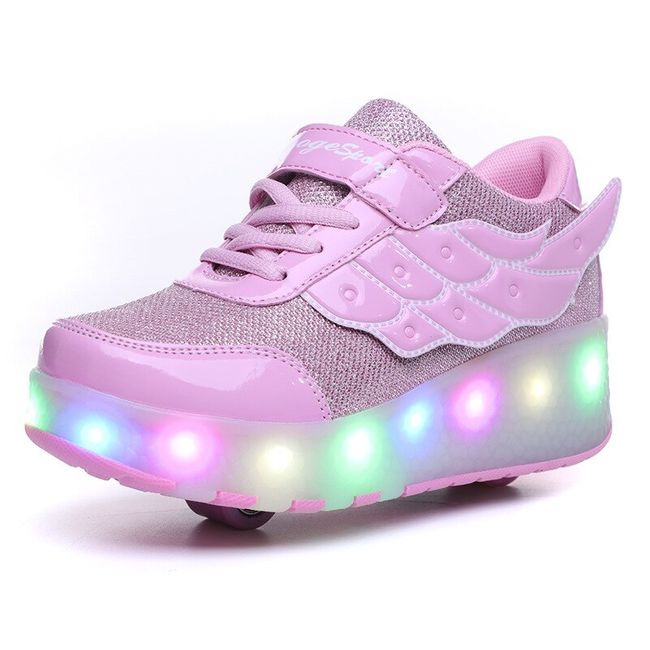 Cheap Wheels Sneakers with On Double Wheels Boy Girl Roller Sneakers Roller  Shoes Deformation Shoes Roller Skate Shoes
