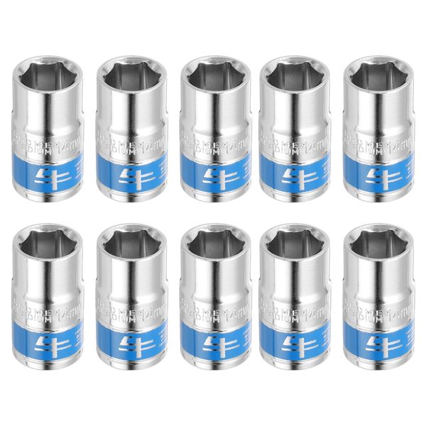 sourcing map 10pcs 1/2 Inch Drive 6-Point Socket 14mm CR-V Metric Shallow Socket for Repairs