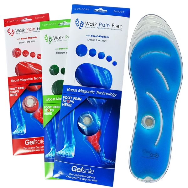 Orthotic Gel Insoles, Boost Magnetic Technology | Walk Pain Free Comfort Insoles | Reduce Heel Pain, Plantar Fasciitis, Flat Feet | Supplying NHS & Emergency Services (Small: 3 to 6 UK, Red)