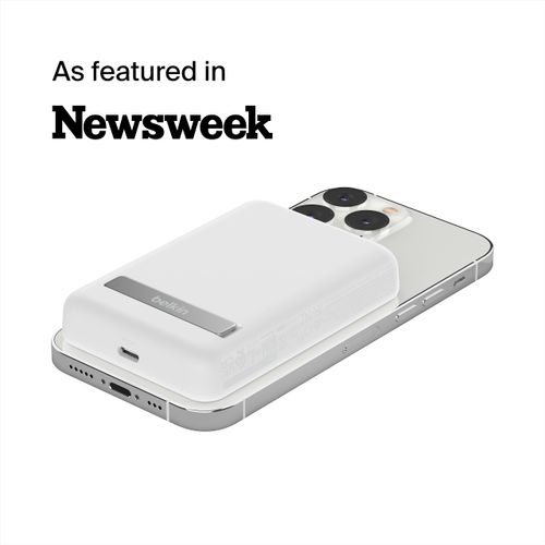 Belkin Portable Charger, Wireless Power Bank 5000 mAh MagSafe Charger 7.5W, Built-in Pop-up Kickstand - Compatible w/iPhone 16, 16 Plus, 16 Pro, 16 Pro Max, iPhone 15, AirPods, etc - White