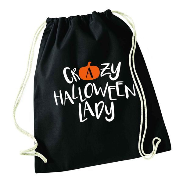 Flox Creative Black Drawstring Bag Crazy Halloween Lady