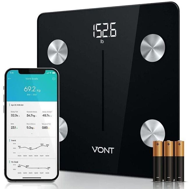 Black Vont Ted Smart Scale Wireless Bluetooth Body Fat Weight BMI LCD Digital