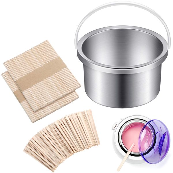 Wax Warmer Inner Pot Hair Removal Waxing Container Wax Warmer Replacement Pot for 500 ml 14 oz Hair Remover Machine and 200 Pieces Wax Applicator Sticks for Hair Removal Eyebrow