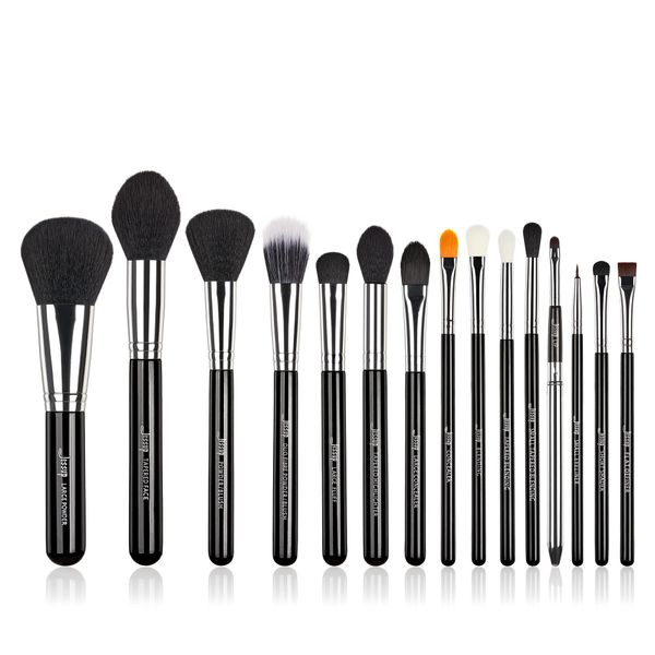 Jessup Pro Makeup Brushes 15 Pcs Makeup Brush Set Cosmetics Make Up Powder Foundation Eyeshadow Eyeliner Blending Lip Brush Tools (Black/Silver) T092