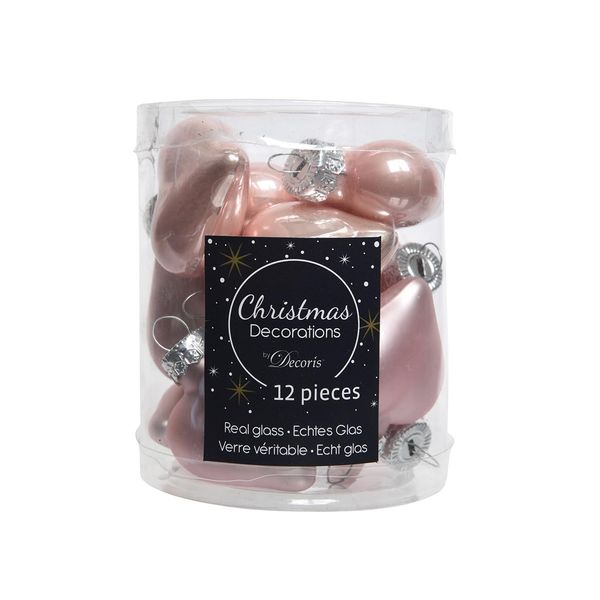 Kaemingk Christbaumschmuck Herzen Glas 4cm x 12 Stück Weihnachtskugeln rosa