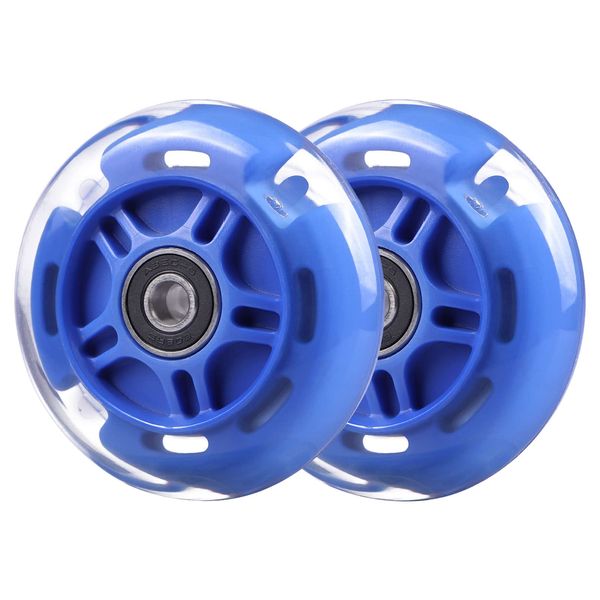 WHEELGOO Rear 80mm Light Up White Flashing 3-Wheeled Kid Scooter Replacement Wheels Compatible with Micro Globber Lascoota Kick Scooter, 2-Pack (Blue)