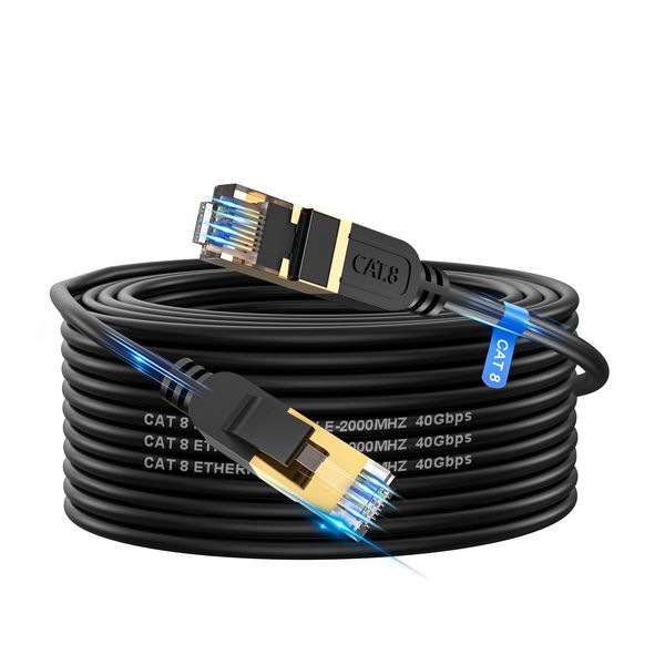 cat gruciso Cat8 Ethernet Cable 20M, High-Speed 40Gbps 2000MHz Network Cable Braided Gigabit Gold Plated RJ45 Connector, Outdoor&Indoor Internet for Xbox PS4/5 Modem Router PC