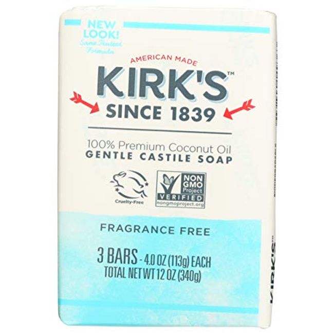 Kirk's Coco Castile Bar Soap, No Fragrance, 4 Ounce