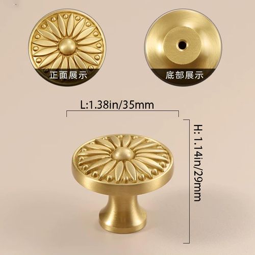 AHQKCRF 2 Pcs Unique Flower Kitchen Cabinet Knobs Cute Gold Floral Shape Drawer Handles Solid Brass Single Hole Dresser Pulls Funky Furniture Hardware for Closet Cupboard Bedroom Decor (E)