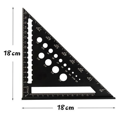 Beslands Triangle Ruler for Woodworking, 7.1 x 7.1 inches (18 x 18 cm), Aluminum Alloy, Circular Saw Ruler, Carpentry Tool, 90°, 45°, Injury Tool, Wood Cutting, Drilling, Drill Guide, Suitable for DIY Work