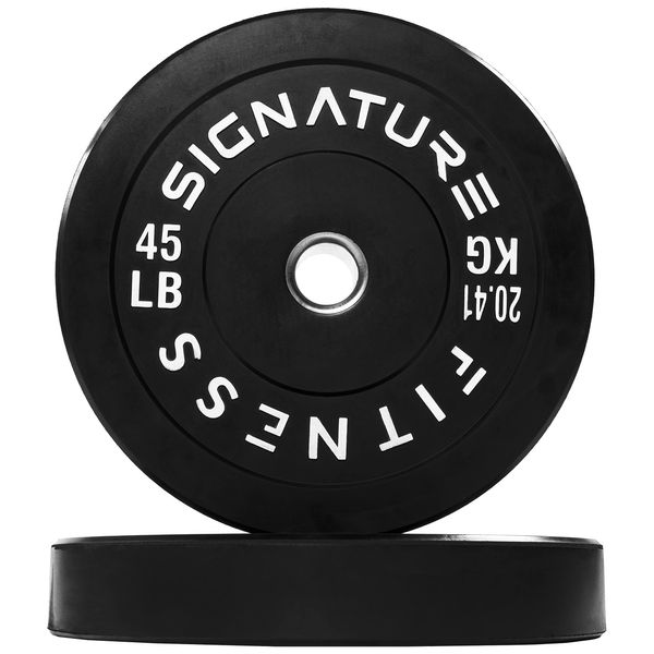 Signature Fitness 2" Olympic Bumper Plate Weight Plates with Steel Hub, 45LB, Pair