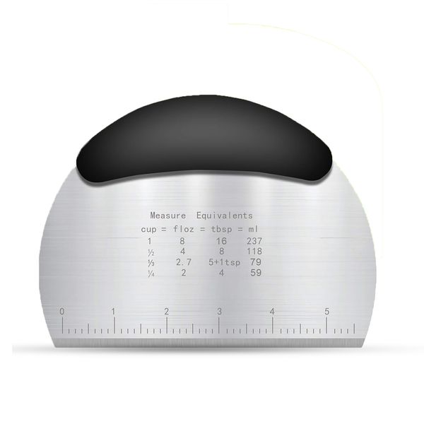 PRODINE Dough Scraper Dual Sided | Flexible and Food Grade Plastic Bowl Scraper for Bread, Pizza, Pastry with Measurements | Cream Smoother for Bakers (Steel)