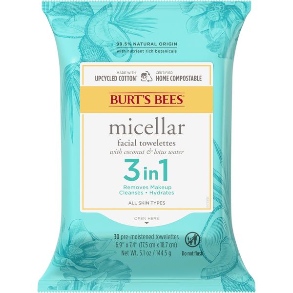 Burt's Bees Micellar Cleansing Towelettes, 30-Piece