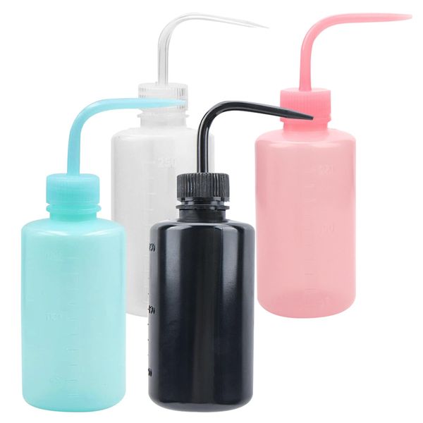 Spritzflasche, 4 Stück Laborflasche, Waschen Flasche Kunststoff, Tattoo Waschflasche, LDPE Material mit schmalem Mund, 250ml Squeeze Wash Bottle, für Laborreinigung Pflanzenbewässerung (4 Farben)