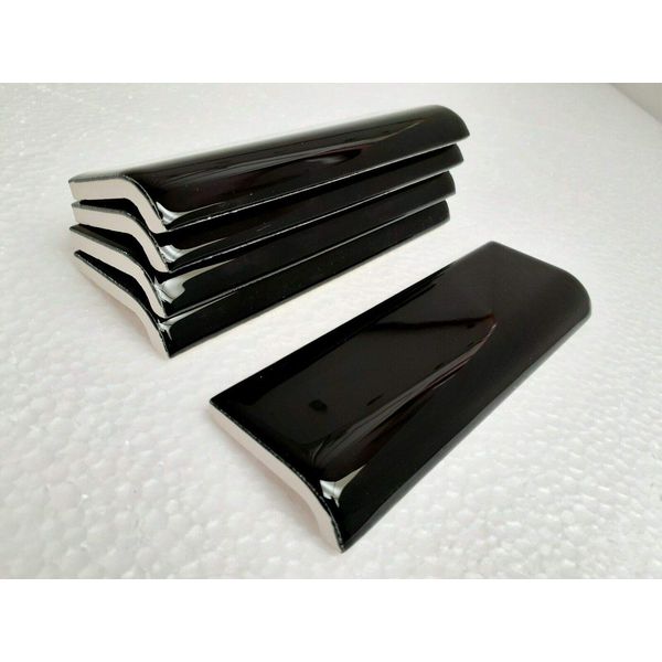 Black 2 x 6 in Ceramic Tile Bullnose Mud Cap Trim Edge 2x6 inch Mudcap American Olean Box 5 Piece
