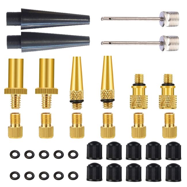 36pcs Bicycle Valve Adapter Universal Bicycle Valve Conversion Adapter to Presta/US/English Conversion Maintenance Tool Set Ball Pump Needle Nozzle Kit with Seal Ring for Repair (AV DV SV)