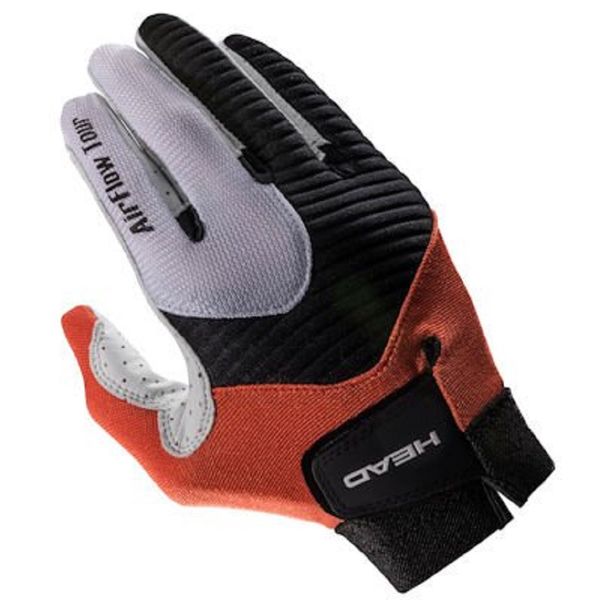 HEAD Leather Racquetball Glove - Airflow Tour Breathable Glove for Right & Left Hand - Black/Orange/White, Right - Medium