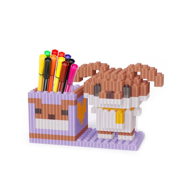 BB FUN HOUSE Pen Holder Building Toy Set Pixel Art Puzzle Bricks for Create 3D Dog Animal Pencil Holder Cute Interlocking Building Blocks Stem Toy for Office and School, Long-Eared Dogs