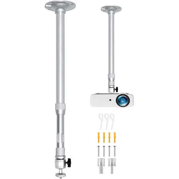 2-Be-Best Projector Mount Silver Extendable Height Projector Ceiling Mount Long Mounts 18-31in/46-80cm 360° Angle Adjustable Mounts for Mini Projectors
