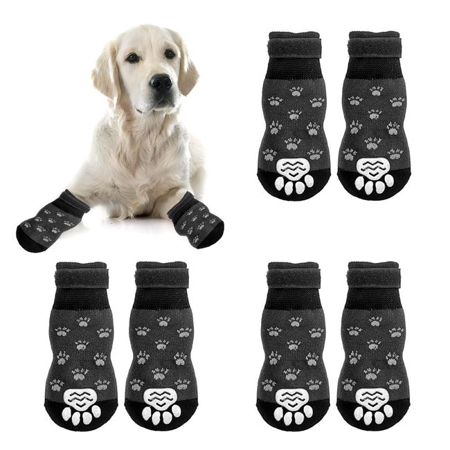 Lircentoud 3 Paar Hundesocken,Anti-Rutsch Socken für Hunde Indoor,Hunde Schuhe,Hundebekleidung & Zubehã,für große,klein hunde,Schwarz,3 Größen