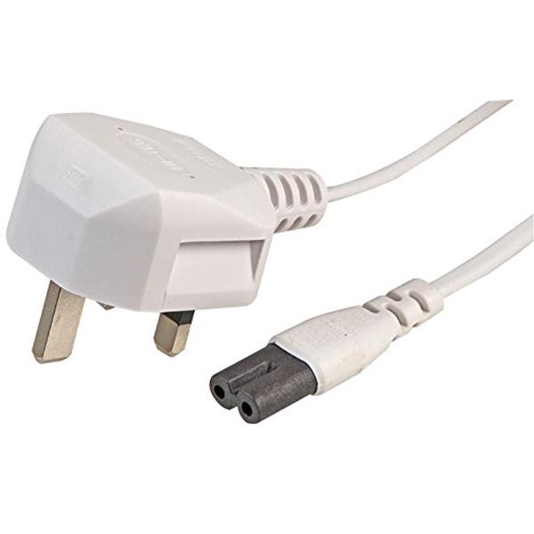 Lead UK Plug to C7 White 1M, Mains Power Cords Cable Assemblies, Qty X 1