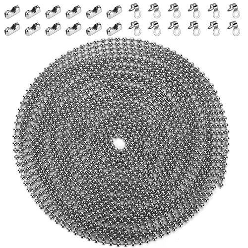 19 Feet Ceiling Fan Pull Chain Extender, Diameter 3.2 mm Stainless Steel Ball Chain, Lengthen Light Pull Chain Extension, Resist the Huge Pull and Rustproof Bead Chain (24 PCS Connector 2 Styles)