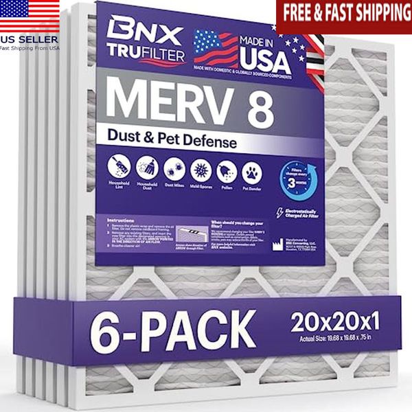 20x20x1In MERV 8 Air Filter 6 Pc Electrostatic Dust Pet Mold Allergen Protection