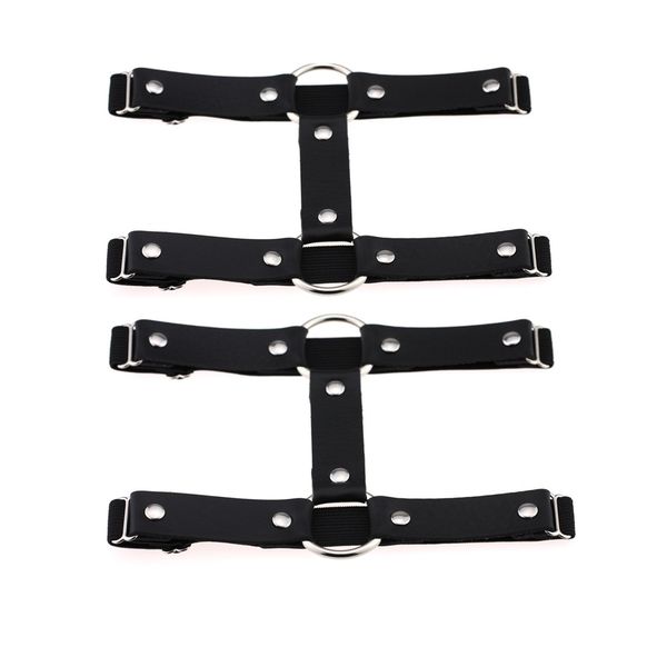 Adjustable Elastice 2 Rows Leather Leg Harness Garter Belt Punk Gothic Thigh Ring Garter (Black)