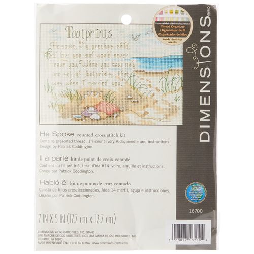 Dimensions 'He Spoke' Footprints Counted Cross Stitch Kit, 14 Count Ivory Aida, 7'' x 5''