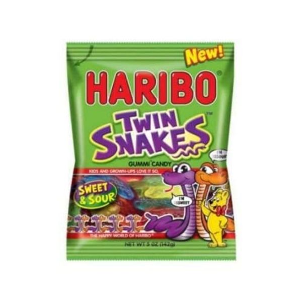 Haribo Twin Snakes Sweet and Sour Gummy Candy, 5 Ounce - 12 per case.