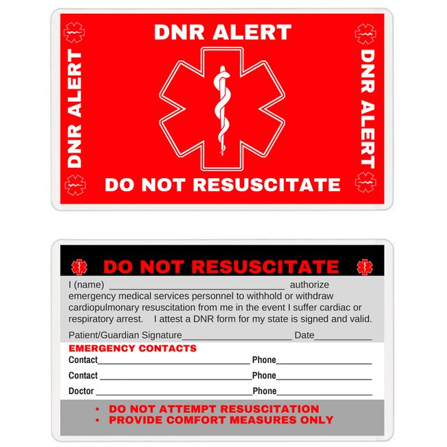 DNR Do Not Resuscitate Wallet Card (DNR-101) Quantity: (5)