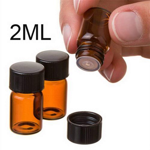 ELFENSTALL 50Pcs 2ml Oil Bottles for Essential Oils (5/8 Dram) Amber Glass Vials Bottles, with Orifice Reducers and Black Caps