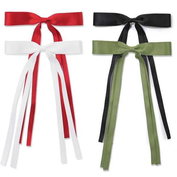 Ambesi Ribbon Hair Bow Hair Clips, Red Black White Green Hair Clips Tassel Ribbon Bowknot for Women Girl, Long Tail French Bow Hair Barrette Dress Up Accessories for Birthday/Party/Show/Christmas