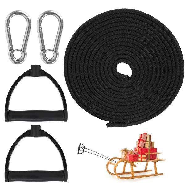 YIZHIXIANGQ 2 Sets Schlitten Zugseil, 4 M Schlittenseil Mit Karabiner, Schlittenleine Mit Griff, Schwarz, Rugged, Kunststoff, Schlittenseil, Schlitten, 4 M x 6 MM