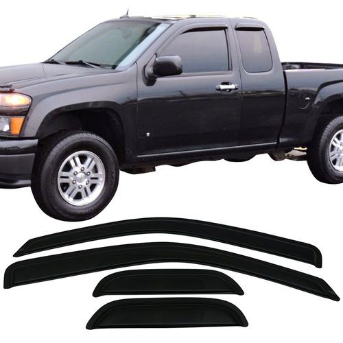Window Visor Compatible with 2004-2012 Chevy Colorado GMC Canyon, Slim Style Acrylic Smoke Tinted 4PCS Sun Rain Shade Guard Wind Vent Air Deflector by IKON MOTORSPORTS, 2005 2006 2007 2008 2009 2010