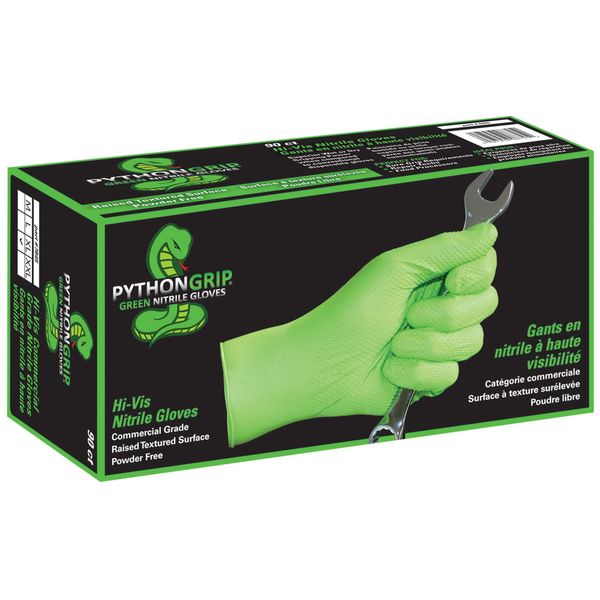 NEW! Eppco PythonGrip Hi-Vis Green Nitrile Gloves - Size L 100 count box