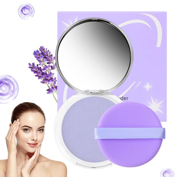 Chillab Lavender Matte Powder,Lavender Jelly Pressed Powder Matte Powder Oil Control,Chillab Polvo Compacto with Mini Powder Puff for Silky Blurring Oil Control Long-Lasting Makeup(2PCS) (1PCS)