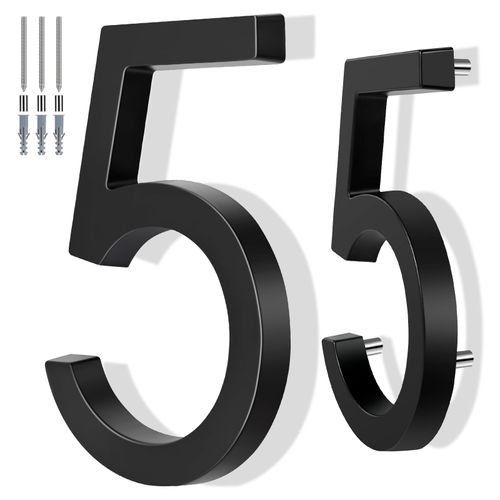 6 Inch Floating House Number Metal Modern Anti-Rust House Address Numbers for Outside with For Mailbox Yard Home Front Door Zinc Alloy Black, 911 Visibility Signage (5)