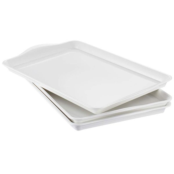 i BKGOO White Melamine Tray,Set of 3 Large Rectangular Serving Platters,Sturdy Foodserving Tray with Ear Size 15 x9.5x1 inch