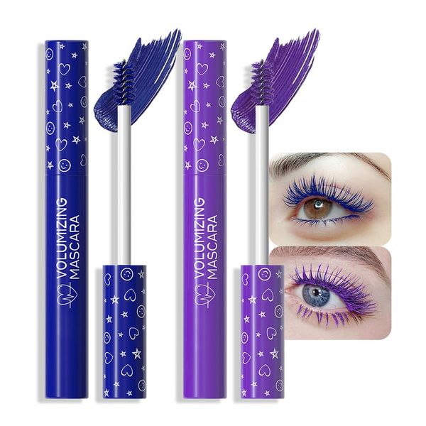 Colored Colorful Waterproof Mascara for Eyelashes Set,Blue Purple Long lasting Charming Voluminous Cruelty Free Vegan Eye Makeup (Purple+Blue）