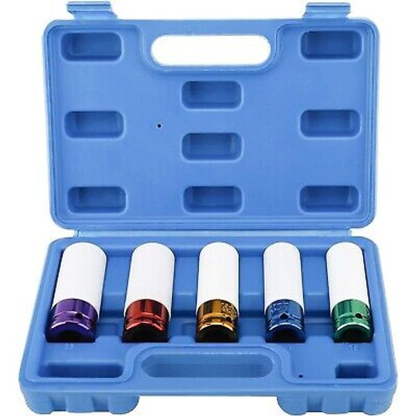 5PC 1/2'' Impact Drive Lug Nut Socket Set Thin Wall Rim Wheel Protector Tool Set