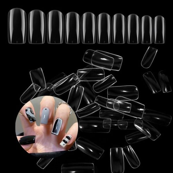 Annhua Nail Tips, Clear, False Nails, Transparent, Plate, False Nails, Gel Tips, Lengthening Tips, Virtual Gel Tip Mold, Nail Extension, Full Coverage, Square, Long, Short, Short, No Scars, Maniki