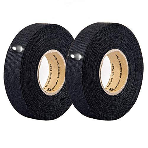 Ergonflow Automotive Wiring Harness Cloth Tape， High Temp Wire Harness Wrapping Tape, Black Adhesive Fabric Tape,Noise Damping Heat Proof (19MM × 25M)(2 Rolls)
